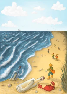kinderkoekillustratie van een strand met kinderen